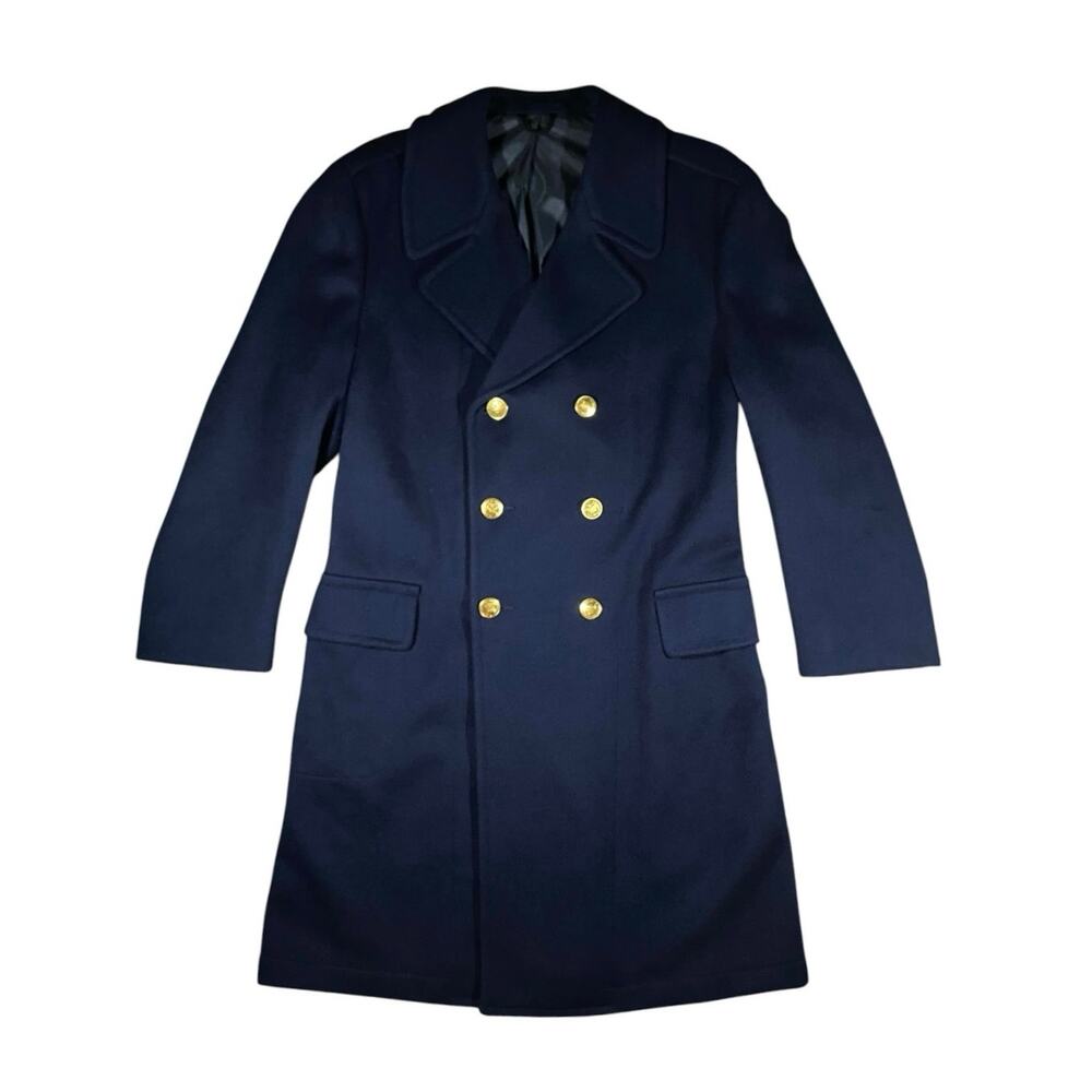 Vintage Valley Forge Military Academy Wool Navy Blue Trench Coat NWT - 40S